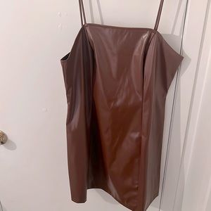 Brown faux leather dress